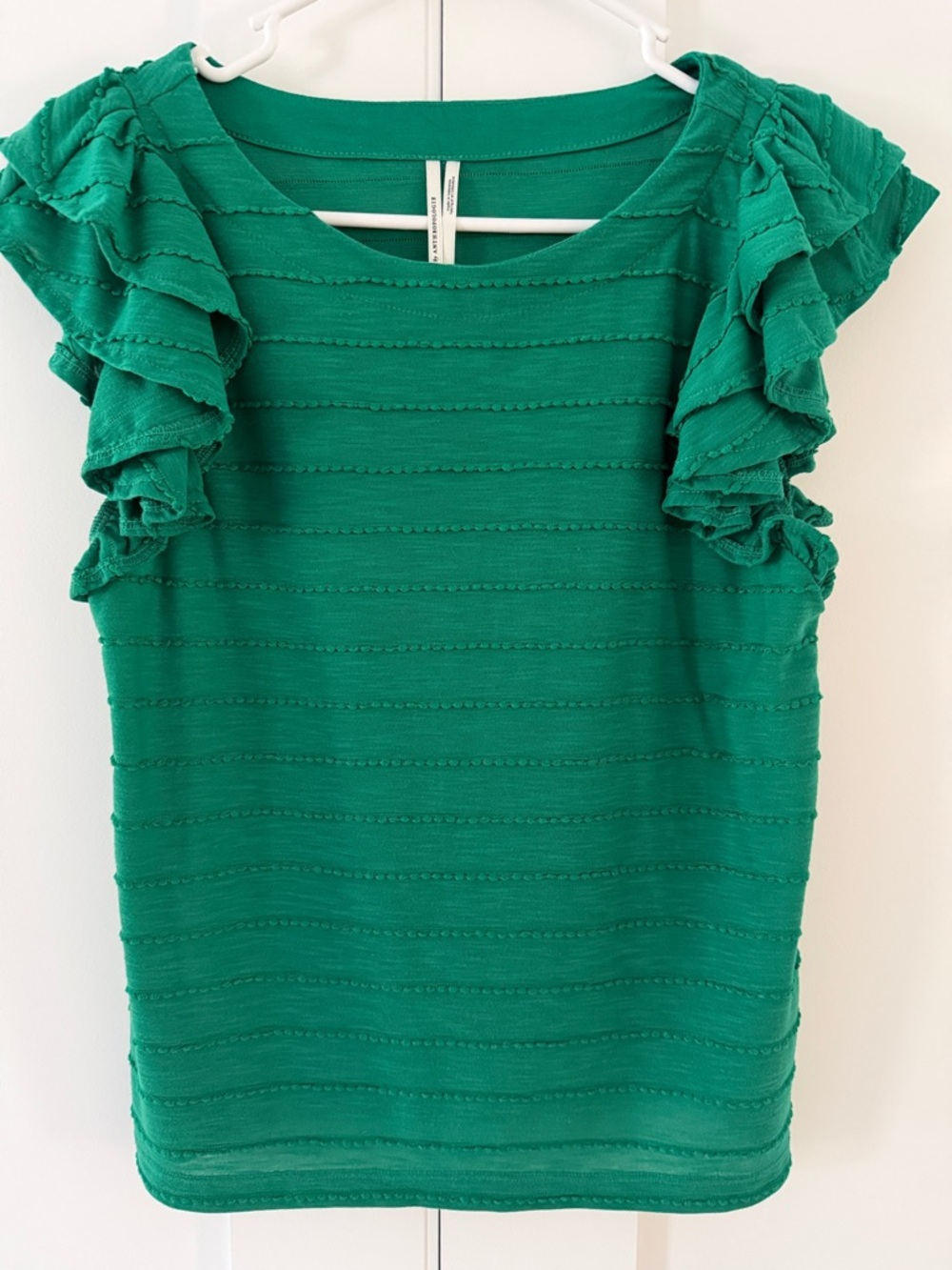 Anthropologie Green Ruffle Short Sleeve Tee